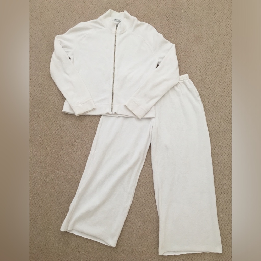 Allen Allen Womens White Jogger Track Suit Zip Up Jacket & Wide Leg Pant Small - Picture 5 of 16
